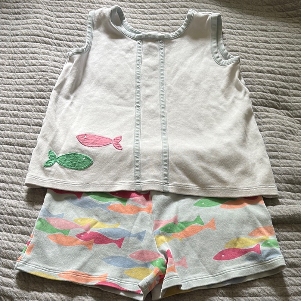 The Beaufort Bonnet Company Fish Print Kids Set - White and Multicolor